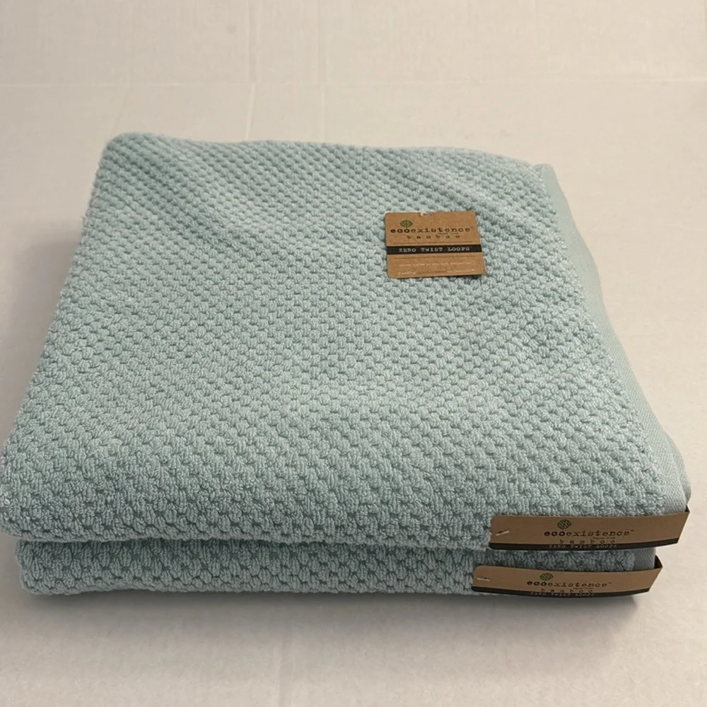 2pc ECOEXISTENCE Bamboo Zero Twist Loops Bath Towel Set - Mystical Blue